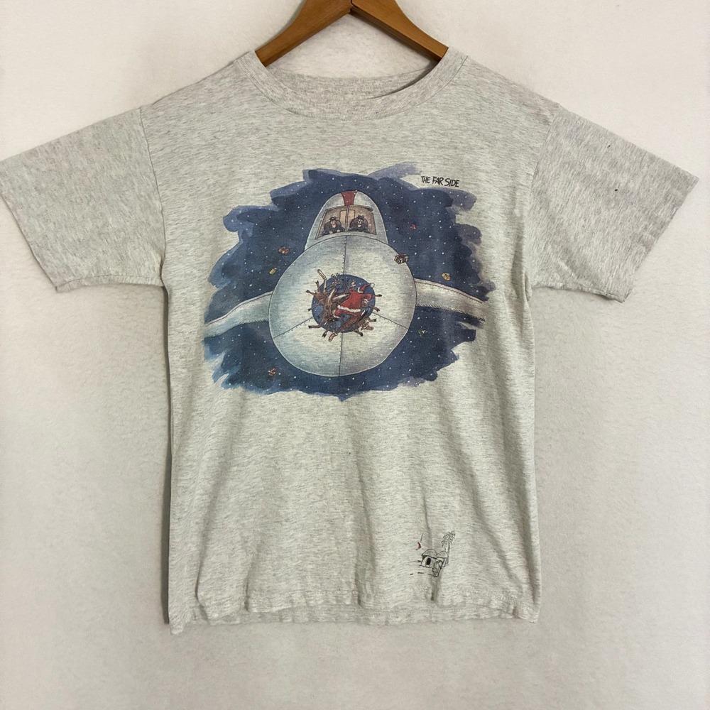 Vtg 80s The Far Side Santa Plane Shirt Fit Size S/M USA Made Single Stitch Comic